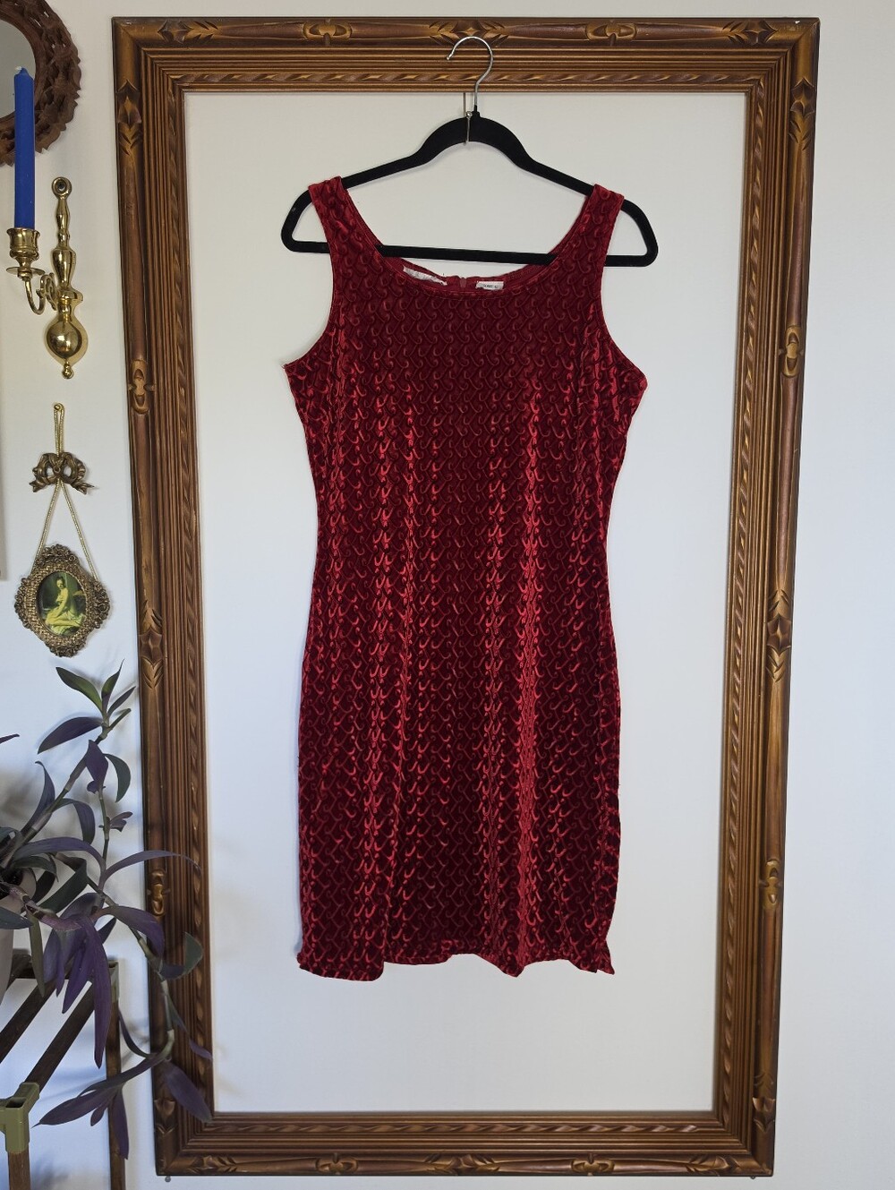 Red Velvet Patterned Tank Dress - Women's Sleeveless Bodycon Size 12